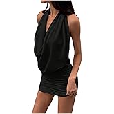 Floerns Women's Sleeveless Halter Dress Draped Cowl Neck Party Bodycon Mini Dresses