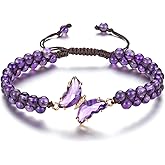 CrystalTears Crystal Butterfly Bracelet for Women, Adjustable Women’s Healing Gemstone Beaded Bracelets Stone Layered Crystal Bracelet Jewelry Gifts for Women Mom Christmas