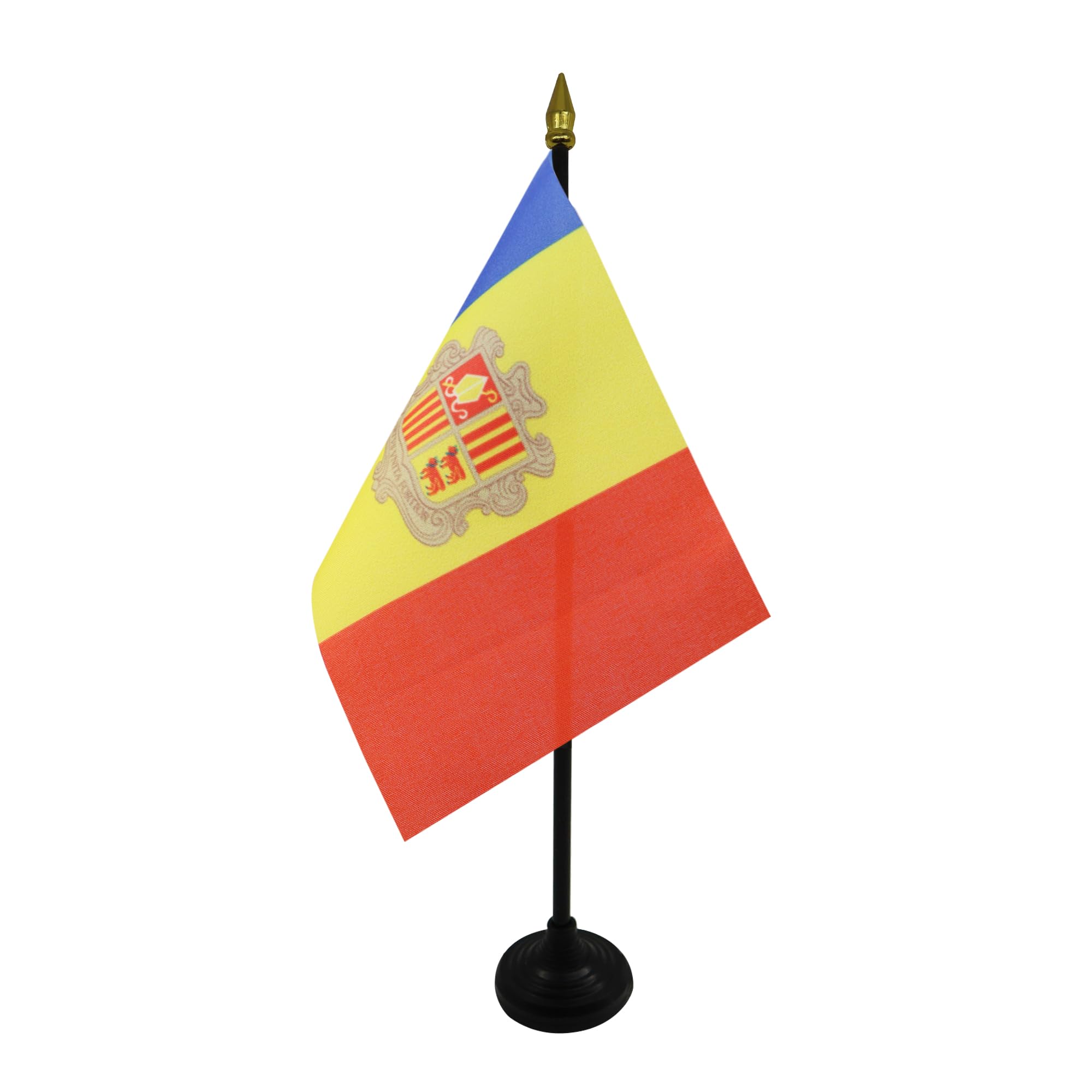 AZ FLAG - Andorra Table Flag 4'' x 6'' - Andorran Mini Desk Flag 100% Polyester 15 x 10 cm - Office Mini Banner with 10'' Pole - Golden Spear
