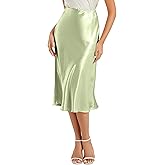 ALCEA ROSEA Womens Satin High Waisted Silk A-line Wedding Elegant Elastic Midi Maxi Skirt