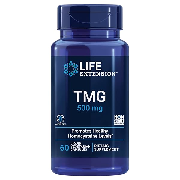 LIFE EXTENSION TMG 500 MG – TRIMETHYLGLYCINE SUPPLEMENT – ENCOURAGES HEALTHY HOMOCYSTEINE LEVELS – GLUTEN-FREE – NON-GMO – VEGETARIAN – 60 LIQUID VEGETARIAN CAPSULES