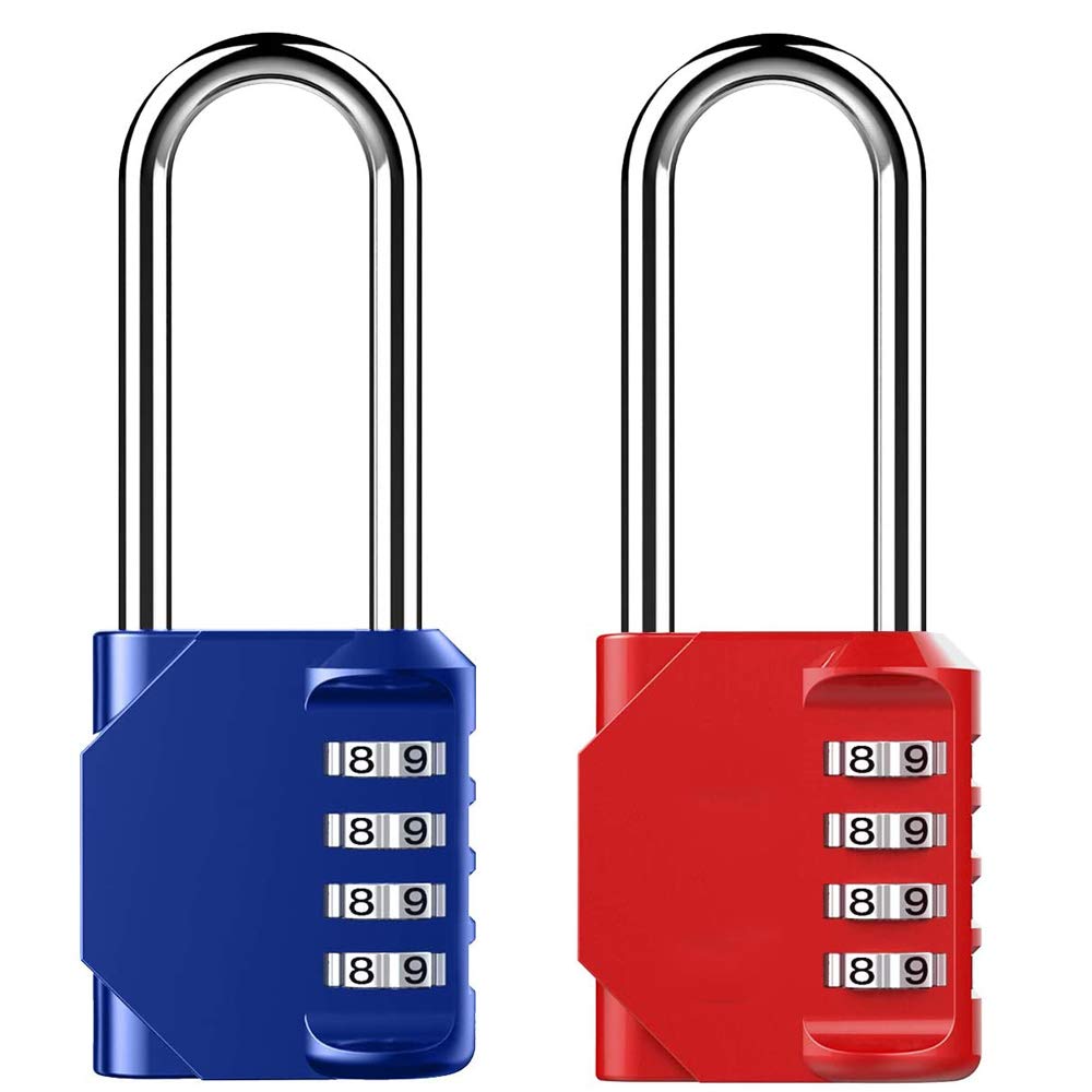 Combination Padlock Heavy Duty Lock - BeskooHome[2Pack] 2.5inch Long Shackle 4-Digit Zinc Alloy Combination Lock for Shed Fence Gate - Red&Blue — image 1