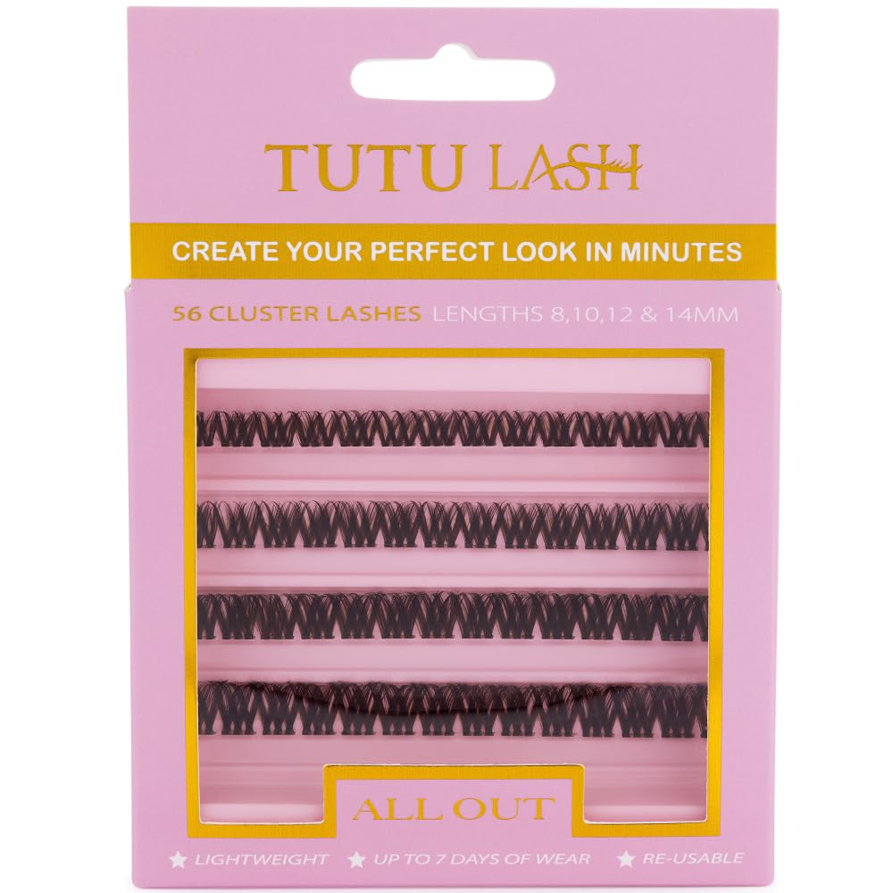Tutu Lash Caramel Lashes Brown DIY Cluster Lashes ALL OUT 56 x lash clusters self application easy to apply lashes box re-usable vegan (All Out Brown Cluster Lashes) โ image 1
