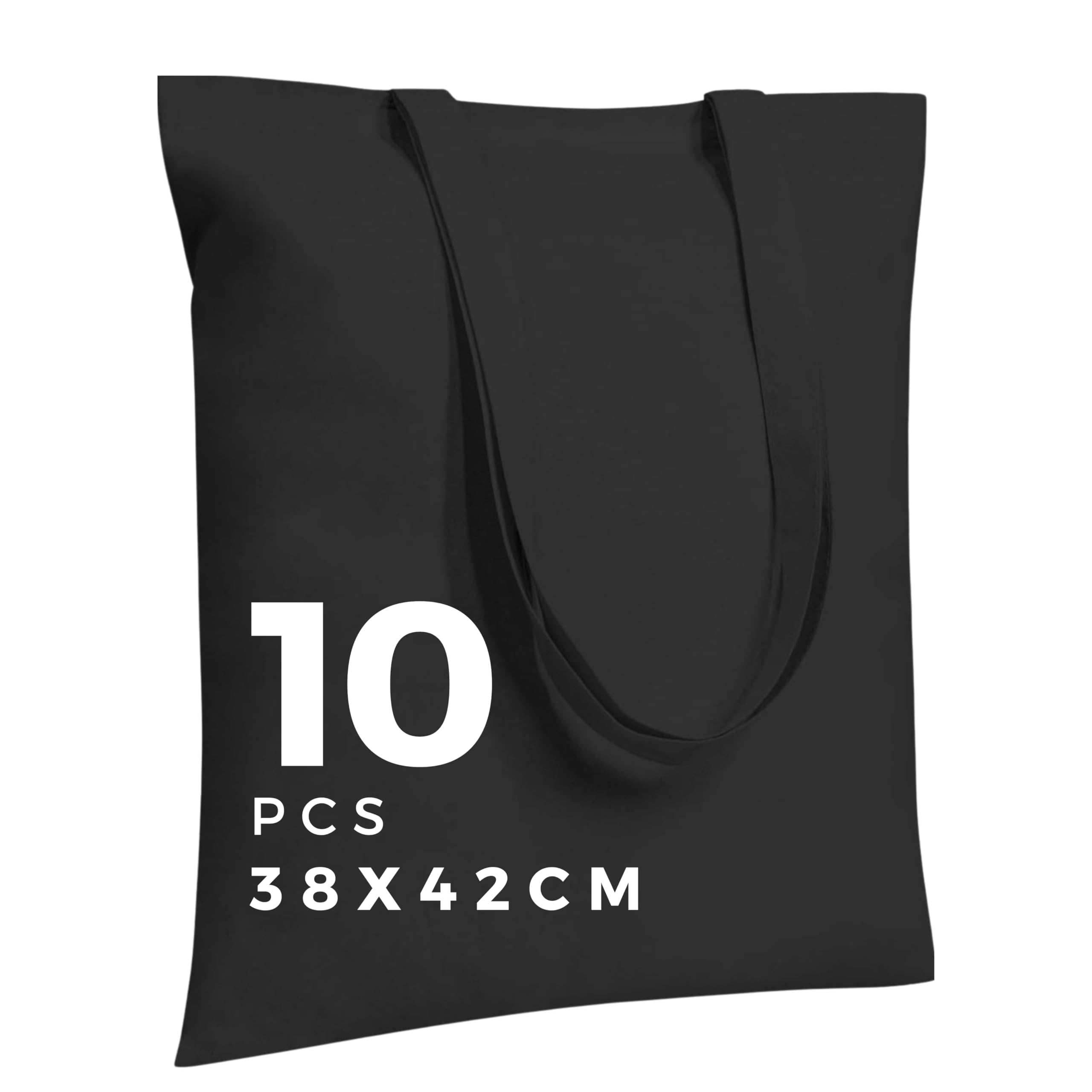 Polhim Quality Cotton Bag - Tote Bags for Laundry, Gym Clothing, Shopping, Grocery - Eco-Friendly, Reusable Plain Fabric Handbags with Handles - 38 x 42cm (Black, 10 Pieces)