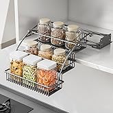 HZBL-LP 3-Tier Pull Down Spice Rack Organizer for Inside Cabinet Pantry Expandable Display Riser Shelf Kitchen Seasoning Shel
