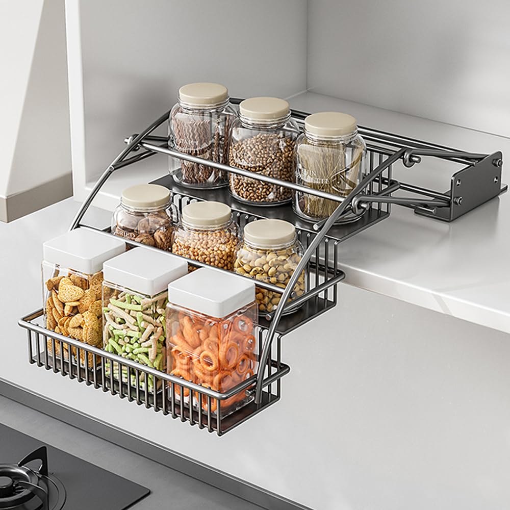 Photo 1 of HZBL-LP 3-Tier Pull Down Spice Rack Organizer for Inside Cabinet Pantry Expandable Display Riser Shelf Kitchen Seasoning Shelf(27.5cm/10.8in)