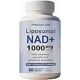 NAD Supplement 1000mg, Liposomal NAD+ Supplement with Resveratrol, Glutathione & Astaxanthin - Support Cellular Health, Stamina & Healthy Aging, NMN Supplement Alternative – 60 Capsules