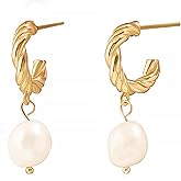 Norcia Hoop Earrings with Hanging Pearl 18K Gold Plated Gold Huggie Dangle Drop Earrings Hoop Earring for Women Pearl Earrings Jewelry