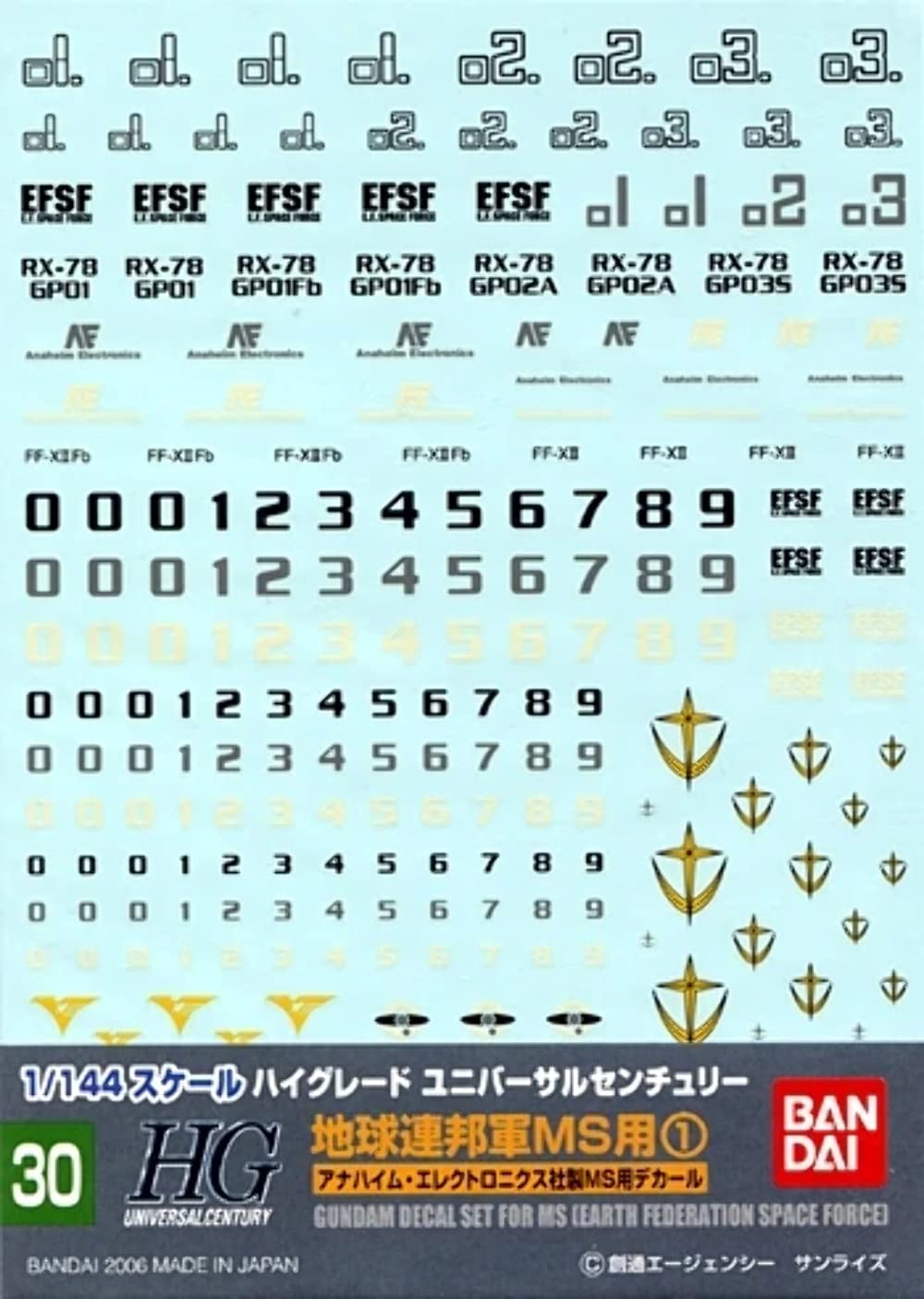 Bandai Model Kit-51592 51592 Gundam Decal 30-MG Multi Earth Fed 1, 45083