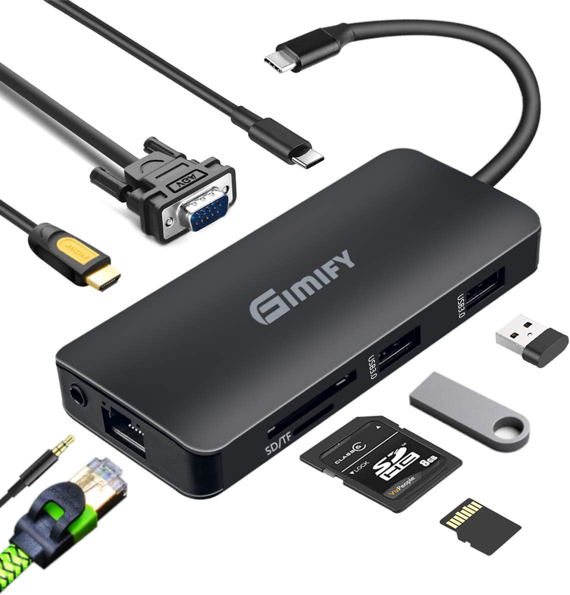 9 en 1 USB C multipuerto Hub w/TypeC Puerto 4K USBC HDMI