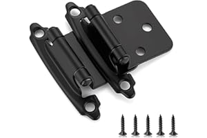 Ravinte 60 Pack (30 Pairs) 1/2" Overlay (Variable) Cabinet Hinges, Self-Closing Semi-Concealed Face Mount, Matte Black Decorative Hardware with Door Bumpers for Kitchen & Cupboard Doors