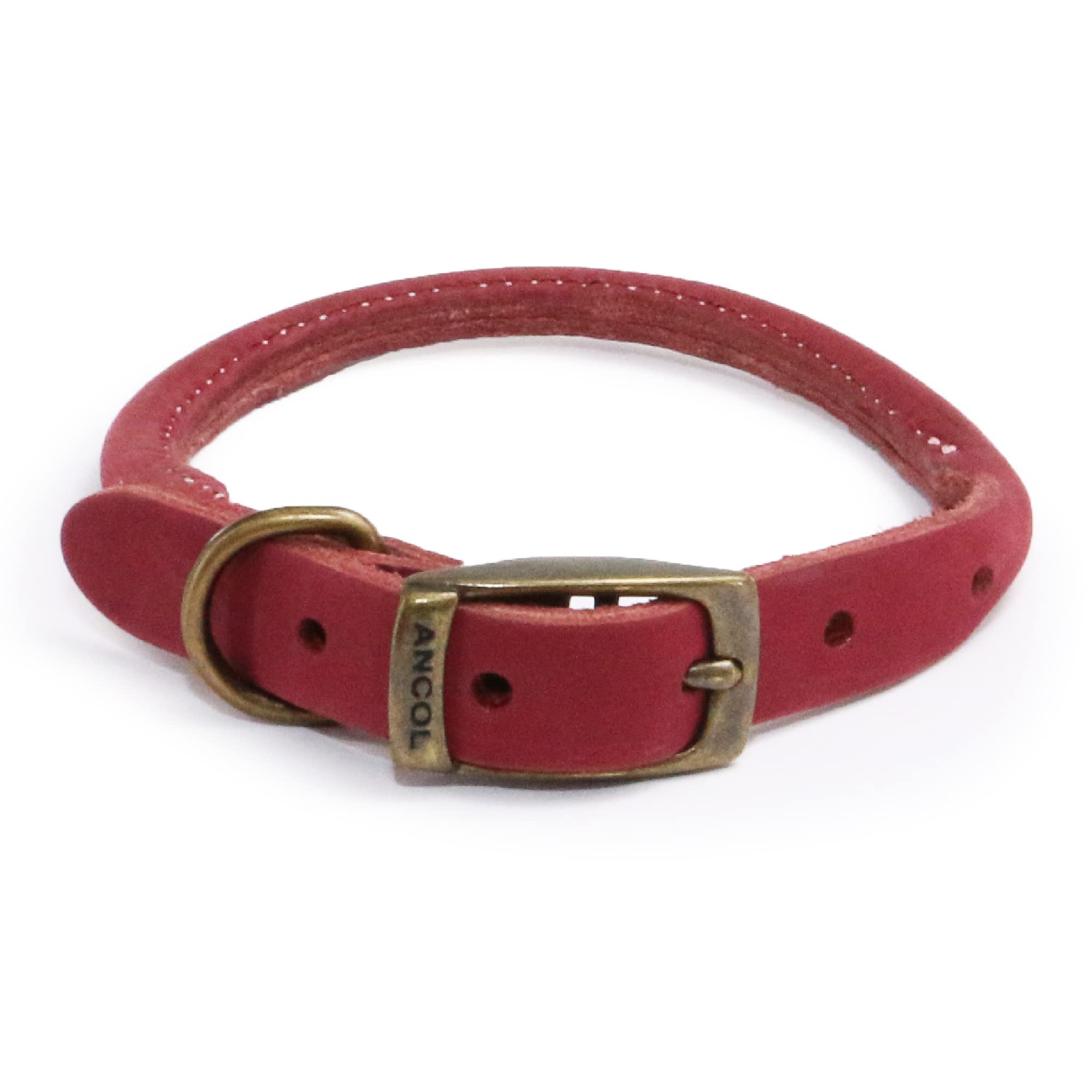Ancol Timberwolf Round Leather Dog Collar in Raspberry - Top Grain Bridle Leather with Nylon Core Durable Pet Training Accessory - 50-59cm Size 7