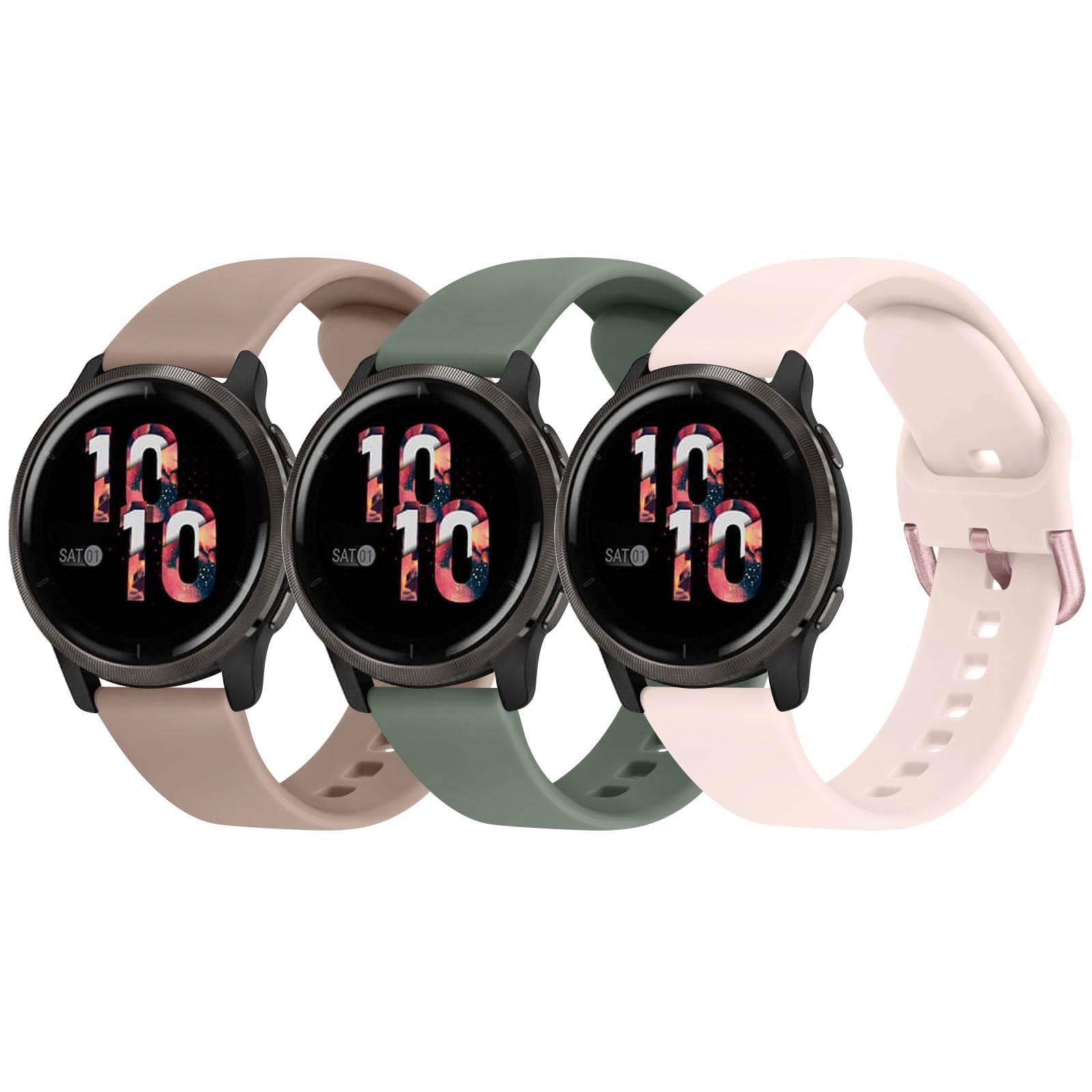 Pack 3 Straps for Garmin Vivoactive 4/Venu 2/Forerunner 255, 22mm Soft Silicone Replacement Sport Watch Band for Garmin Vivoactive 4/Venu 2/Forerunner 255 (Nude Pink/MilkTea/Cactus)