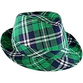 Ankelesz St. Patrick's Day Fedora Hat Plaid Green Costume Accessories Headwear for French Parade and Party for Men Women