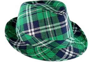 Ankelesz St. Patrick's Day Fedora Hat Plaid Green Costume Accessories Headwear for French Parade and Party for Men Women