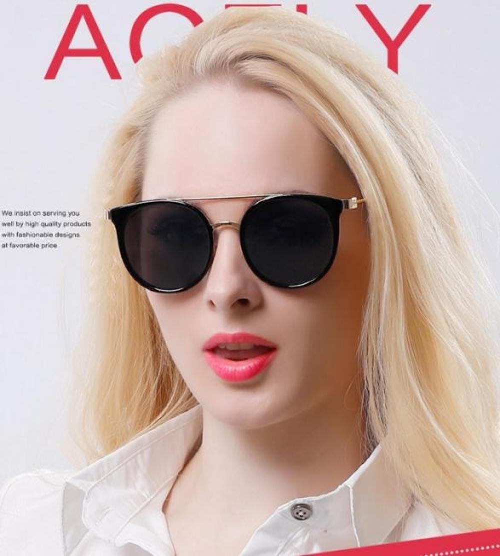 Cat Eye Sunglasses Brand Designer Women Sunglasses Double-Bridge Coating Round Glasses Vintage Alloy Legs With Case Box lunettes de soleil de produits (1pc, color C01)