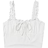 Verdusa Women's Frill Trim Strap Tie Knot Ruched Front Bustier Crop Top