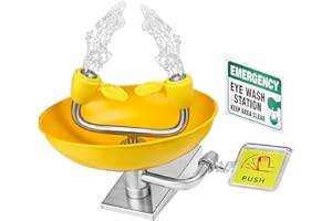 Crystmetal Eye Wash Station, Wall Mounted Emergency, Portable Emergency Eyewash Stand Eye Irrigation Sign, 304 Stainless Steel, Enhanced ABS Surface Coating