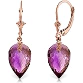 Galaxy Gold GG 14k Rose Gold Leverback Dangle Earrings with Pointy Briolette Natural Purple Amethyst Drops
