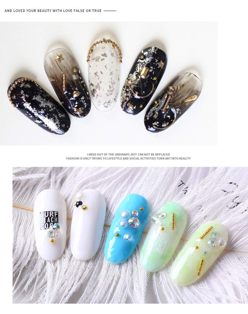 QIDUN 3D Nail Art Charms Accessories Gold Metal Punk Star Moon Heart Triangle Square Rivet Gems Nail Art Jewels Decal for Girl Fingernails & Toenails Decorations Tips Manicure 10 Boxes (Gold): Arts, Crafts & Sewing