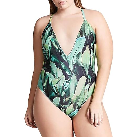 Alaso Damen große größen Badeanzug Tankini Sets V-Ausschnitt Printing Bademode Etikett Schwimmanzug Strandmode