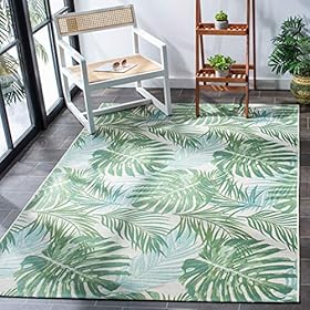 SAFAVIEH Barbados Collection 5'3" x 7'6" Green / Teal BAR592X Tropical Botanical Indoor/ Outdoor Non-Shedding Easy Cleaning Patio Backyard Porch Deck Mudroom Area Rug 61R4WgFFqjL