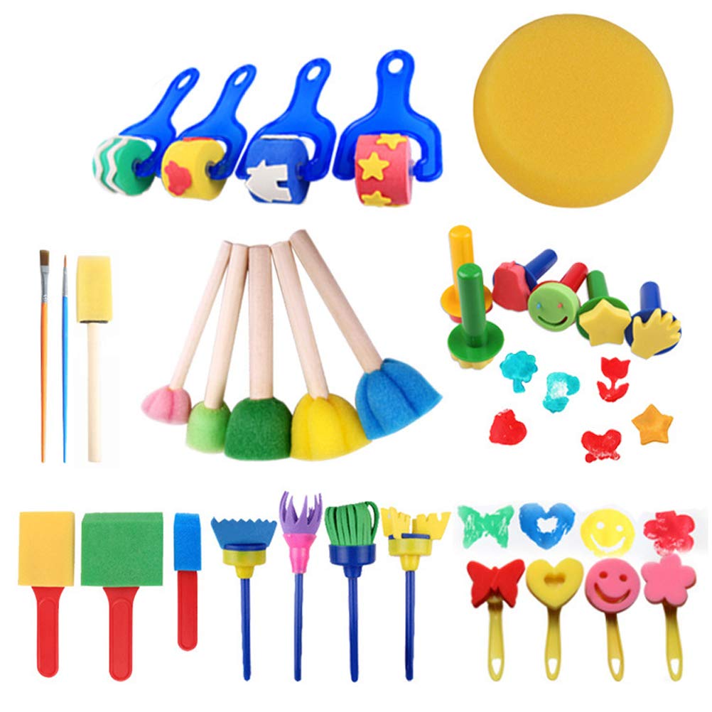 30pcs Kids Painting Brushes Set Fun Child Early Learning Sponge Painting Brushes Kit (As Shown)