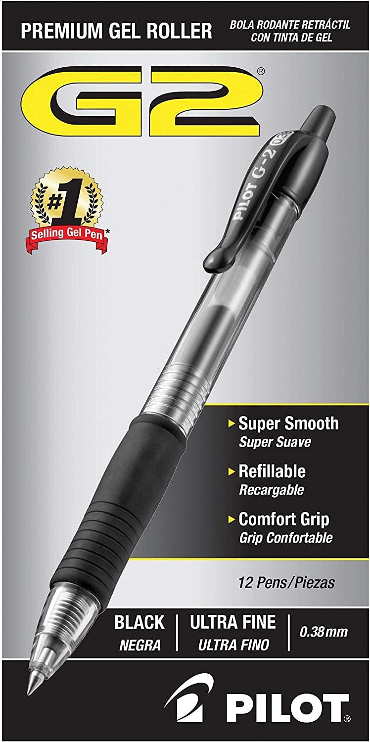 G2 Premium Refillable &amp; Retractable Rolling Ball Gel Pens, Ultra Fine Point, Black Ink, 12-Pack (31277) Improved Version (Pack of 12 Black)