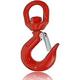 Crane Hook, with Latch Alloy Steel Crane Hoist Hook Drop Forged Alloy Steel Swivel Eye Hook, 1 Ton Working Load Limit,for Industry, Ship, Building(Red)