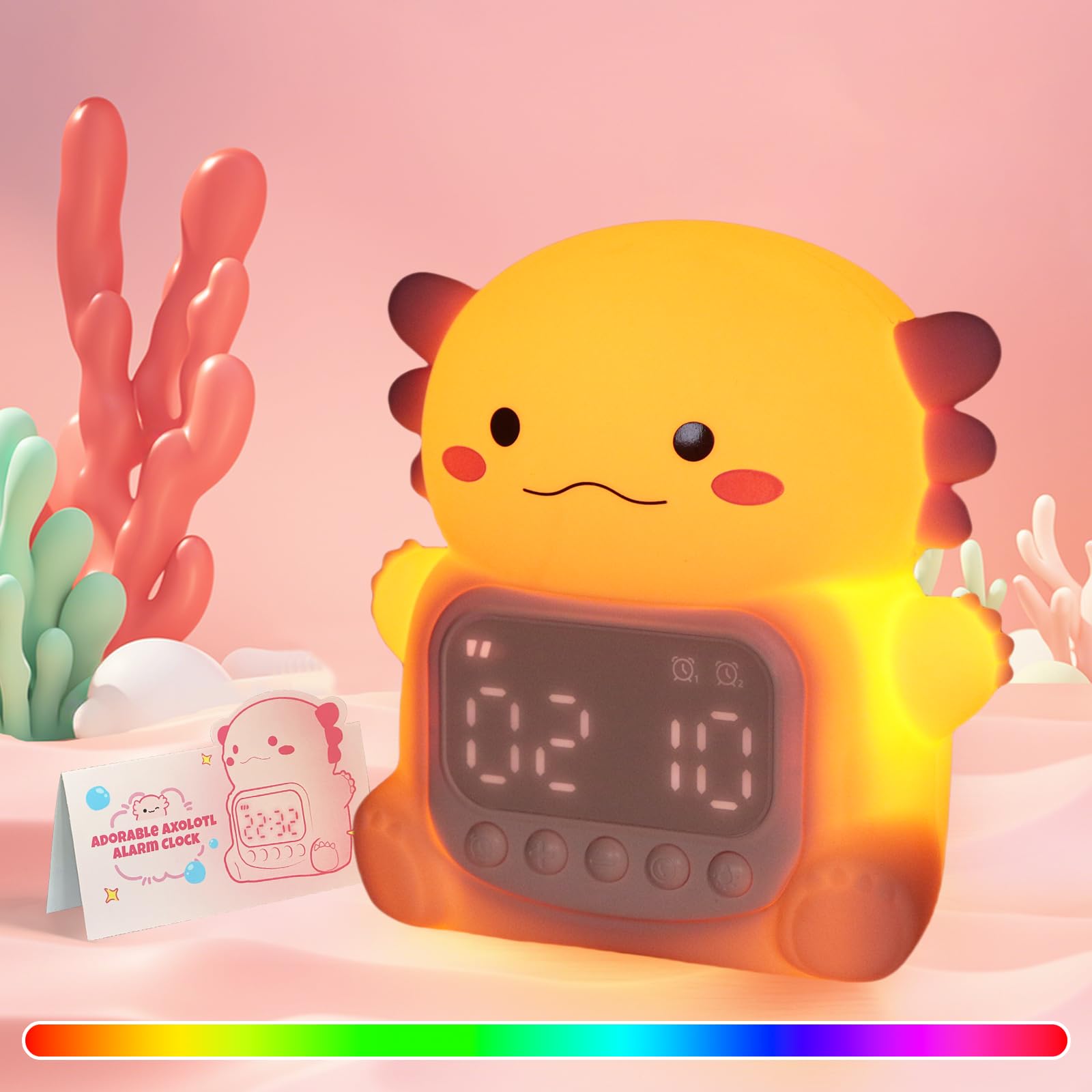 Photo 1 of Raityibnd Axolotl Alarm Clock with Night Light for Kids, Rechargeable Silicone Lamp Time to Wake Clock?Cute Animal Lamp, Perfect Sleep Companion for Boys Girls