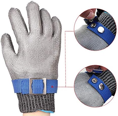 ThreeH Cut Resistant Gloves Stainless Steel 316L Wire Mesh Butcher Gloves Level 5 Protection Working Glove GL09 XS(One Glove) - Image 4
