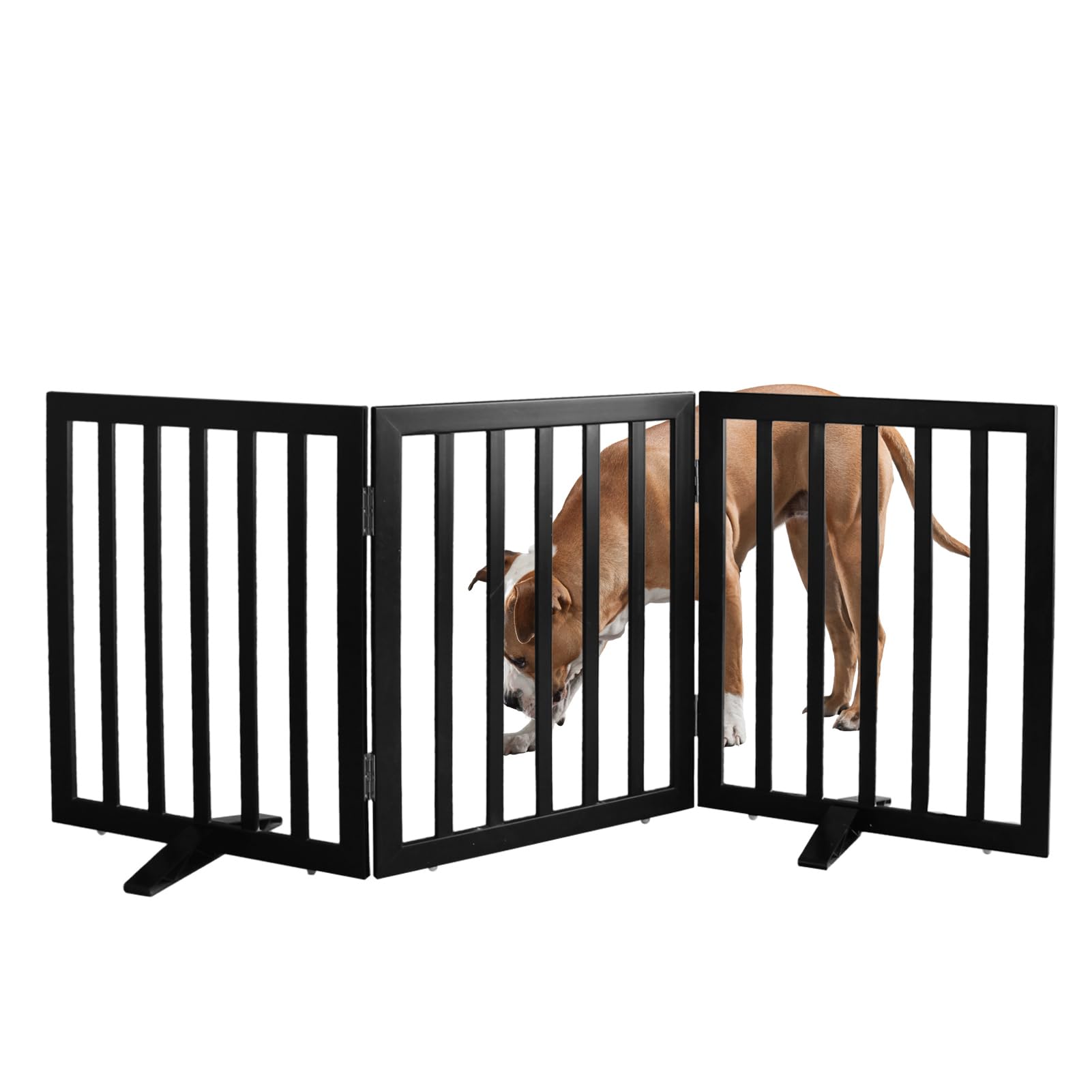 Photo 1 of ***IMAGE REFERENCE***ZJSF Freestanding Indoor Dog Gate for House Foldable Wood Puppy Gate for Doorways Pet Gate for Stairs Extra Wide Pet Fence, Black, 24" Height 3 Panels