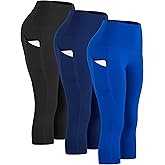 CADMUS Womens High Waist Workout Legging Capris for Yoga w Side Pockets