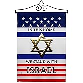 American Flag Stand with Israel Wall Hanging Mount Bracket Set Pole Holder Garden Banner Room Outdoor Tapestry Sign Grandma Gifts Bandera de Israeli Front Door Decor Jewish Decorations Made in USA