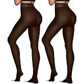OEAK Womens 2 Pairs Fleece Lined Tights Leggings Sheer Fake Translucent Pantyhose Tights Thermal High Waisted Footed Leggings Black S/M 300g