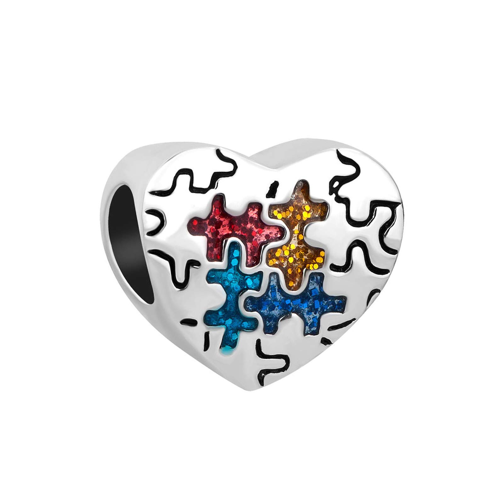 MiniJewelry Autism Awareness Puzzle Love Heart Charm Compatible with Pandora Charm Bracelets Birthday Jewellery Gift for Women Daughter Family Sister Best Friend