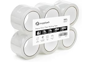 Packaging Tape Designed for Packing, Shipping and Mailing, Strong Seal on All Box Types, 3" Core, Clear (Heavy Duty, Clear, 6