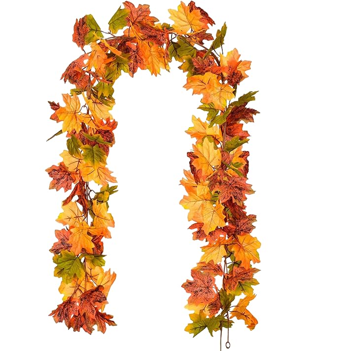 AWAVM Artificial Autumn Maple Leaves Garland Autumn Decorations, Fall Hanging Plant for Home Garden Wall Doorway Backdrop Fireplace Decoration, Wedding Party Thanksgiving Decor,1.7m