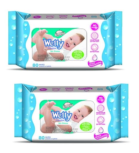 Wetty Premium Wet Wipes - Sea Breeze (80 + 80 Count)