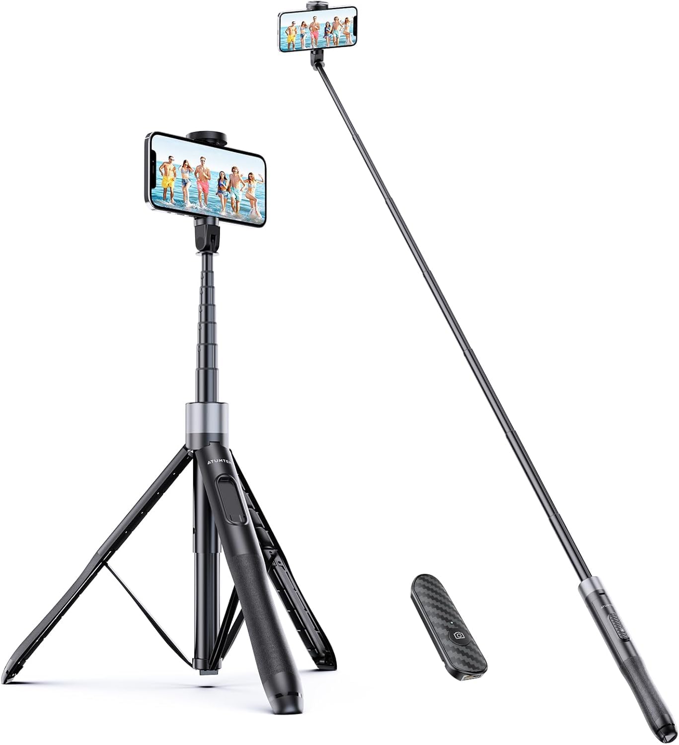 ATUMTEK 1.5m Selfie Stick Tripod, All in One Extendable Phone Tripod Stand with Bluetooth Remote 360° Rotation for iPhone and Android Phone Selfies, Video Recording, Vlogging, Live Streaming, Black — image 1