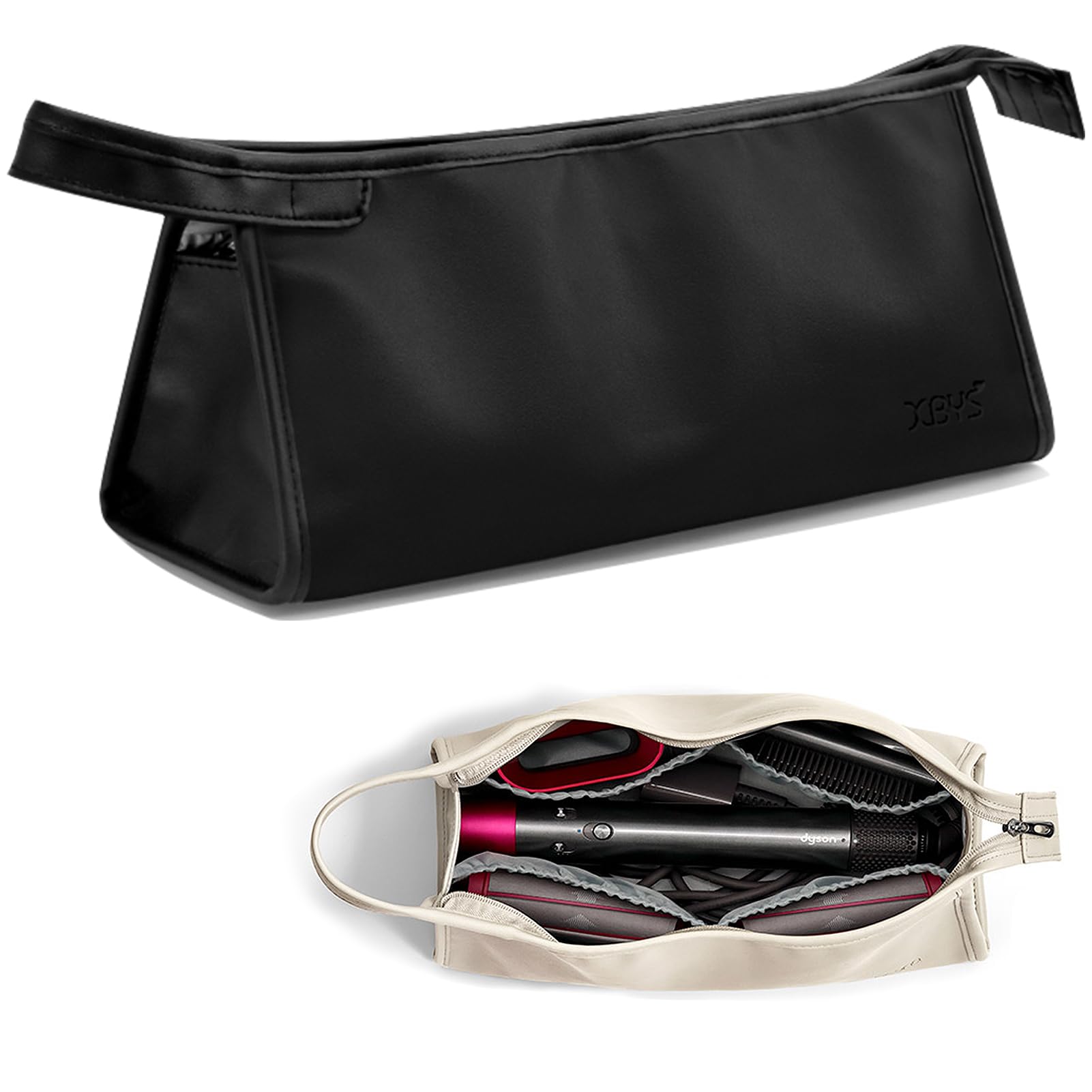 Veki Portable Travel Storage Bag Compatible with Dyson Supersonic Hair Dryer, PU Leather Protective Carrying Case for Dyson Airwrap Styler, Travel Organiser Bag for Hair Curler Accessories (Black)