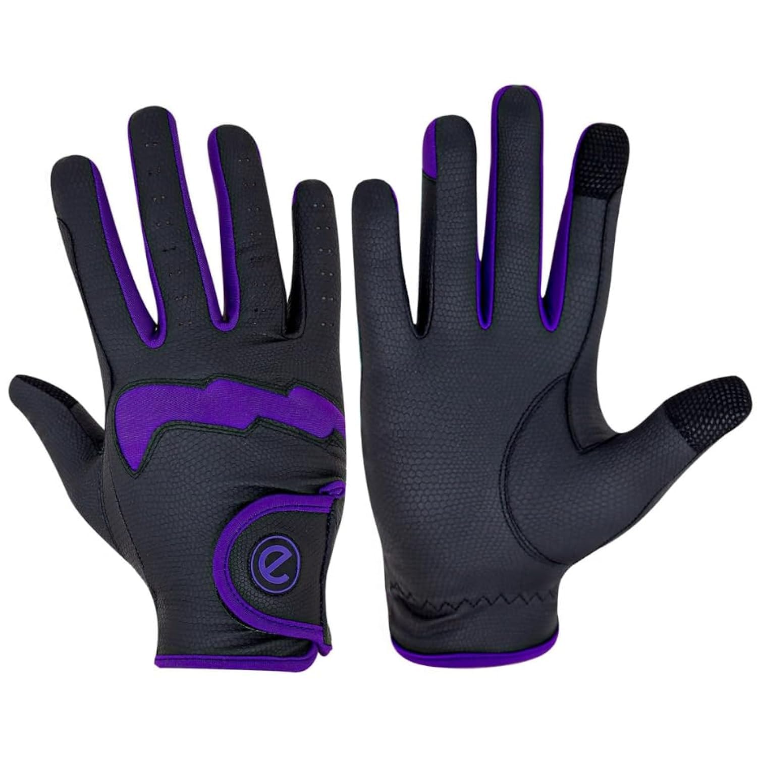 eGlove GripPro LITE 2024 - Lightweight, Breathable, Grippy & Hardwearing Equestrian Riding Gloves - Touchscreen Friendly (Black/Purple (2024), X-Large)