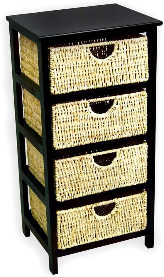 Compact Storage Shelf in Black w 4 Sea Grass Baskets in Honey