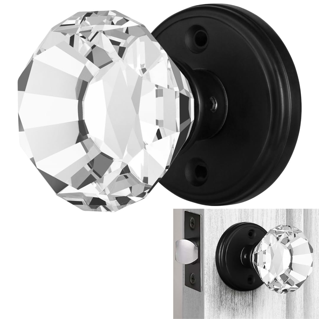 Balin Designs Clear Crystal Door Knob, Glass Door Knobs Interior Non-Locking Set, Antique Decorative Vintage Style for Hallway, Closet, Passage Doors, 1 Pack