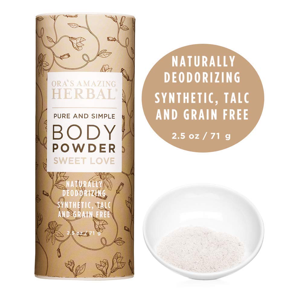 Ora's Amazing Herbal Body Powder for Women, Cornstarch and Talc Free, Bath and Dusting Powder, Amber Oil, Frankincense Essential Oil, Ylang-Ylang, Vanilla, Warm Scent, Ora's Amazing Herbal, Sweet Love 2.5 oz