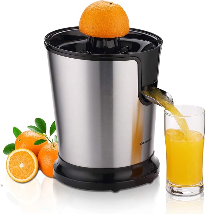 Amazon De Homeleader Zitruspresse Elektrische Zitruspresse Edelstahl Orangenpresse Obstpresse Mit Zwei Zapfen Kraftvoller Motor Fur Grapefruits Orange Und Zitrone Schwarz