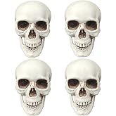 CUNHUYSmall Skulls Halloween Decor, 5 Inch Plastic Fake Skeletons, Mini Skulls for Crafts Outdoor Halloween Decorations, Realistic Miniature Human Skull Heads (4)
