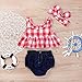 Baby Girls Plaid Ruffle Bowknot Tank Top+Denim Shorts Outfit with Headband