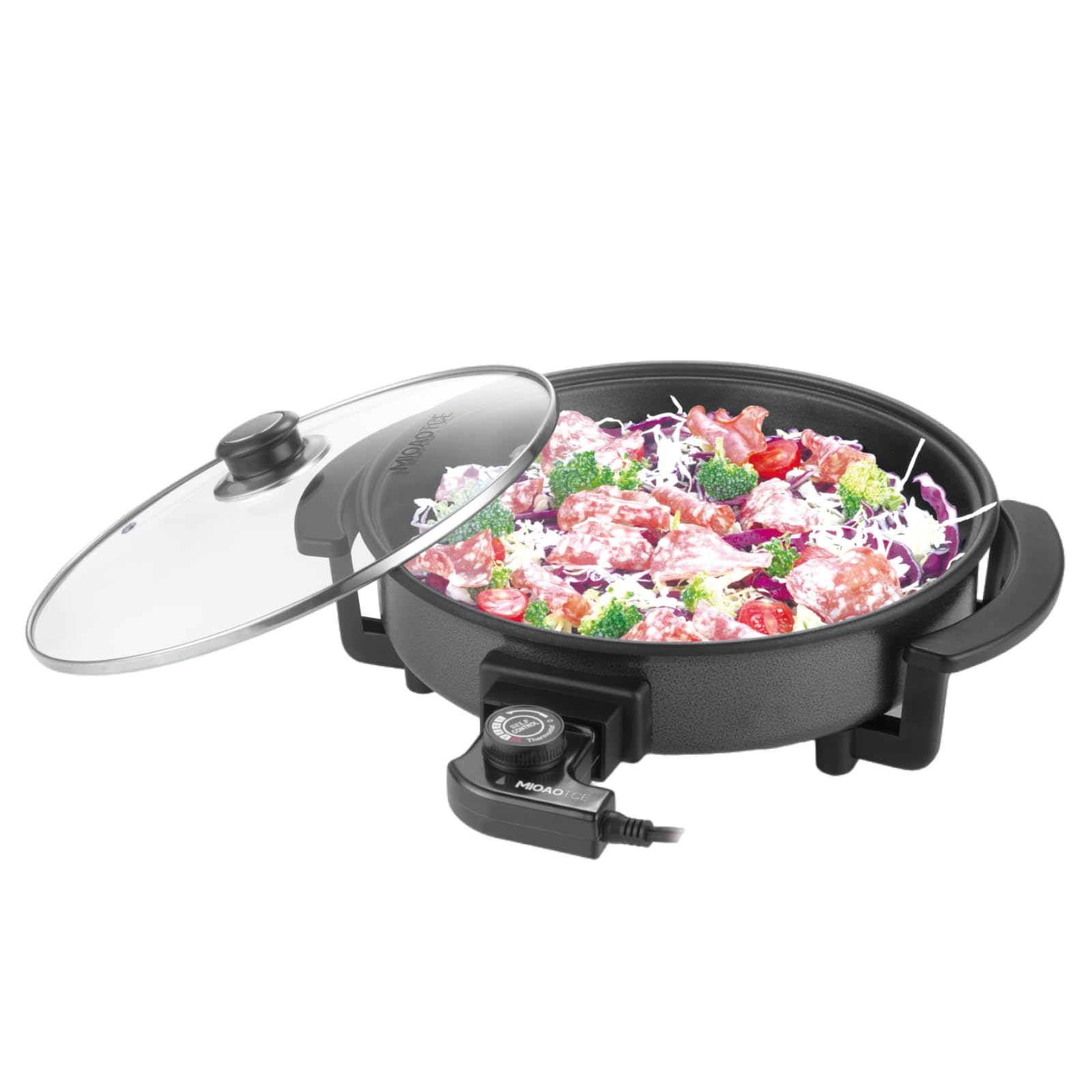 Photo 1 of MIOAOTCE 12" Round Electric Skillet with lid, Ceramic Nonstick Coating Electric Frying Pan, 1500W Quick & Even Heating, 5 Adjustable Temperature Control, Tempered Glass Lid & Cool-Touch Handles