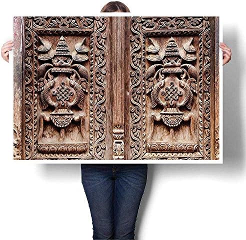 Wall Art Painting Colorful 3D Carved Door Detail Hinduism Kathmandu Artful Sculpture Cultural cade Paintings Modern Home Decor Wall Art Painting,36"W x 20"L(Frameless)
